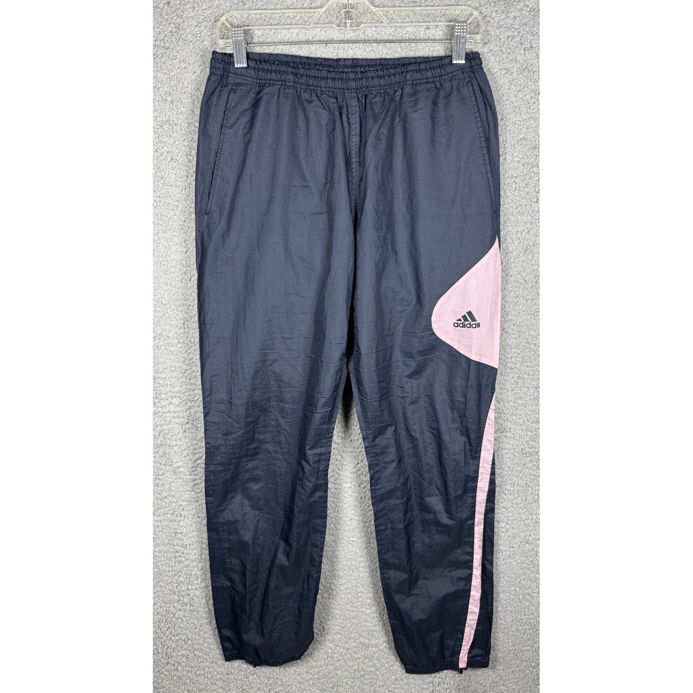 Y2K Adidas Mens Navy Blue Pink Windbreaker Track Pants Small E03471 11/08 VTG